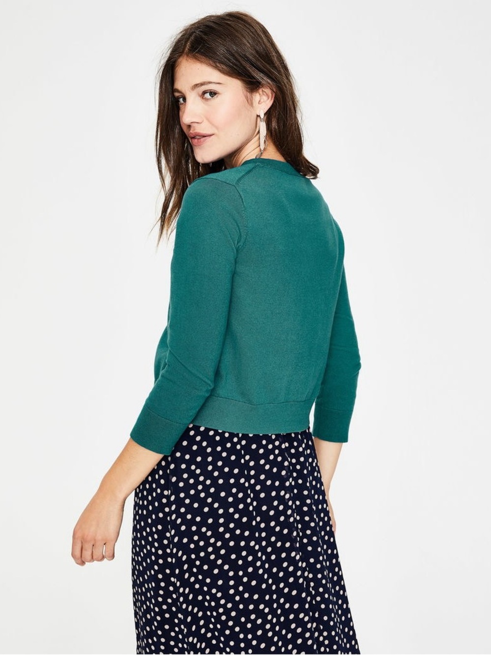Boden Amelia Crop Cardigan Dark Green Size Small - Picture 3 of 11